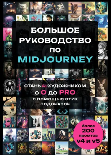 Обложка книги «Большое практическое руководство по Midjourney. Стань AI-художником с 0 до PRO с помощью этих подсказок»